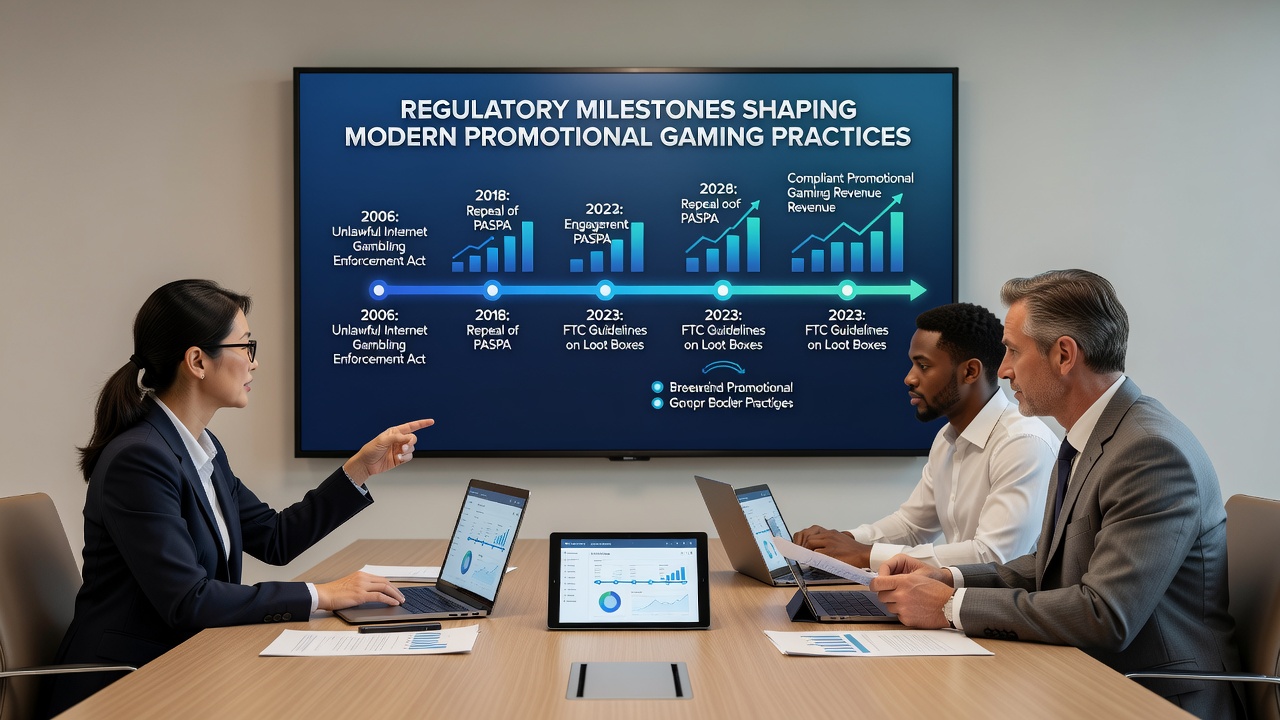 Modern regulatory compliance meeting discussing promotional gaming updates